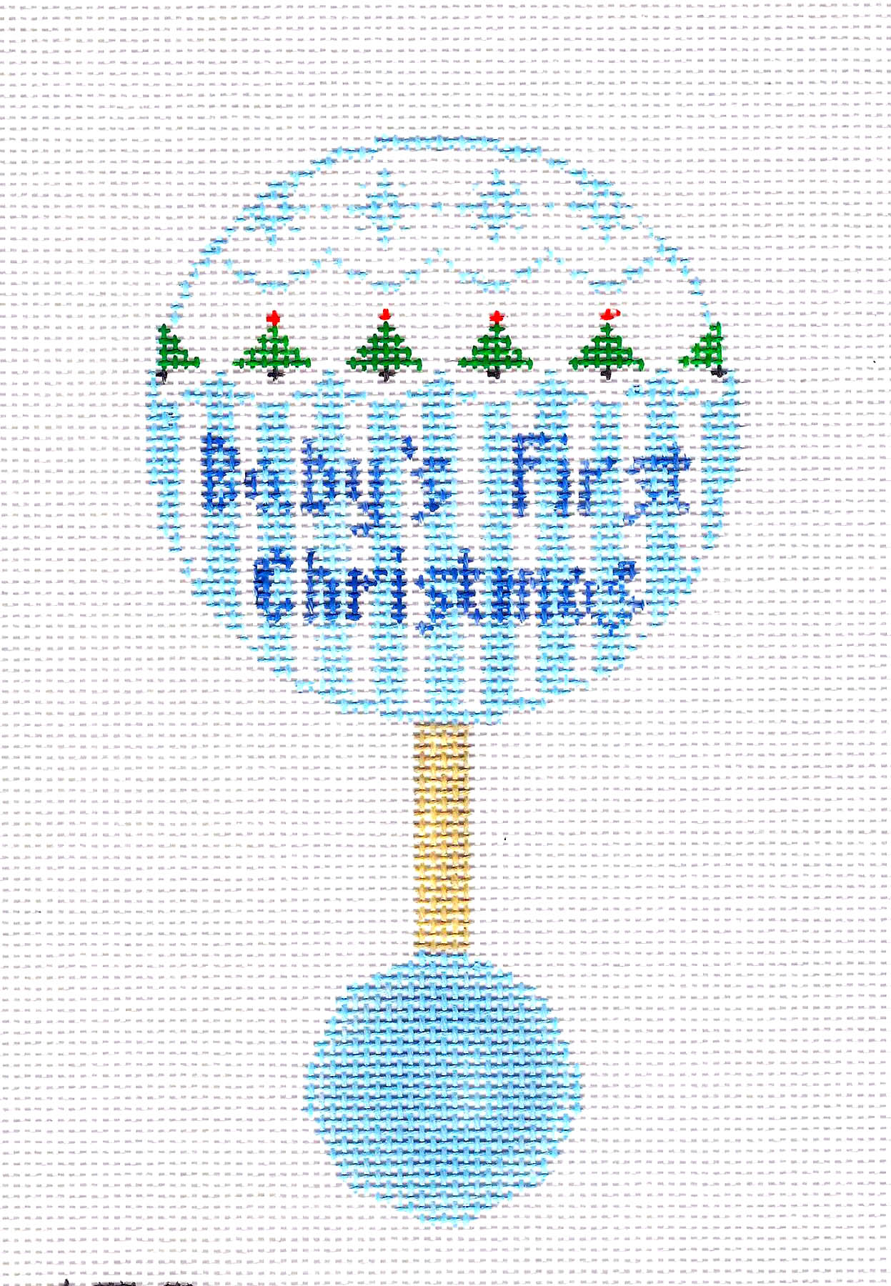 Baby Canvas ~ Baby Boy First Christmas Blue Rattle HP 18 Mesh Needlepoint Canvas by Kathy Schenkel