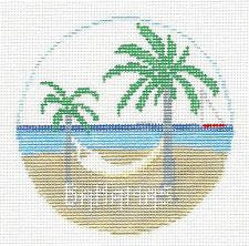 Travel Round ~ The BAHAMAS handpainted 4" Needlepoint Ornament Canvas by Kathy Schenkel