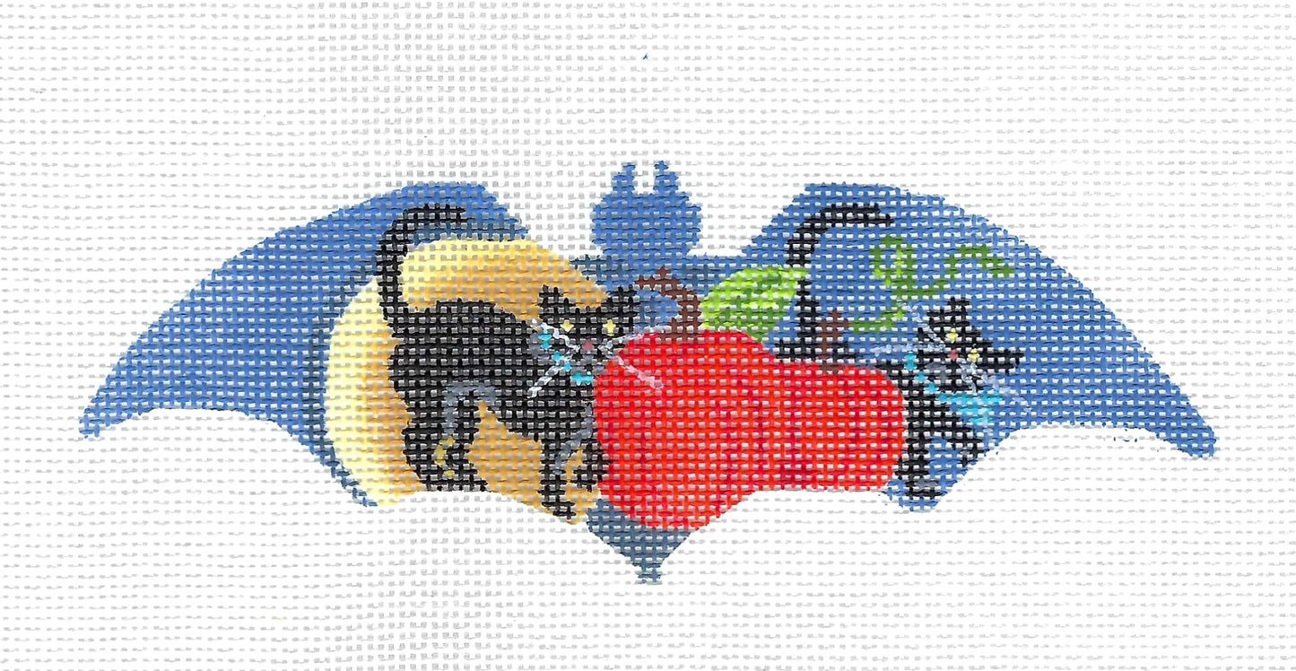 Halloween ~ 2 Black Cats on a Bat handpainted Needlepoint Ornament Canvas by Kelly Clark