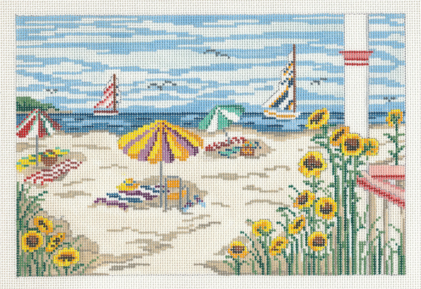 Beach Scene ~ Tranquil Summer Beach Scene handpainted Needlepoint Canvas by Needle Crossings