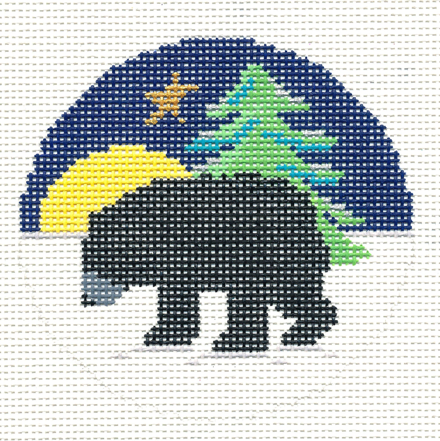 Black Bear in the Moonlight Ornament 13 Mesh handpainted Needlepoint Canvas by Silver Needle