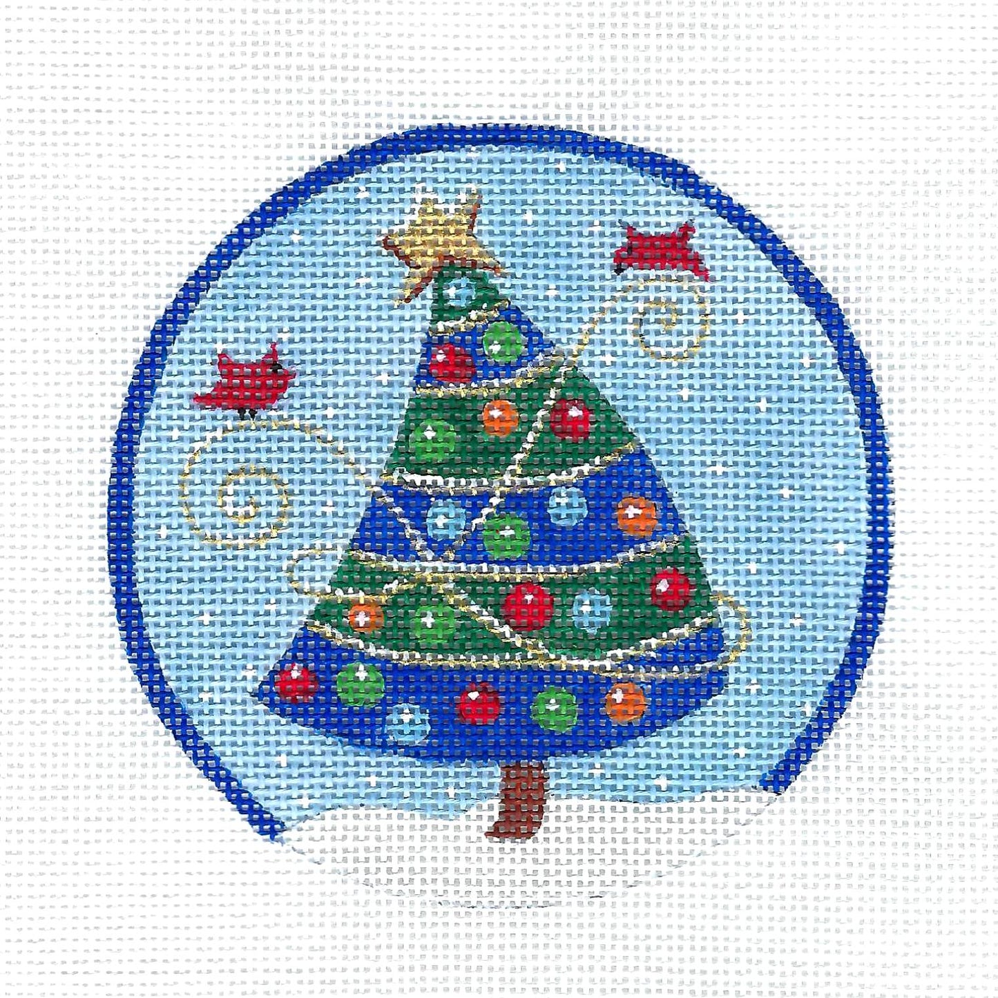 Christmas Tree ~ Cardinals with Christmas Tree with Ornaments handpainted Needlepoint Ornament by Juliemar