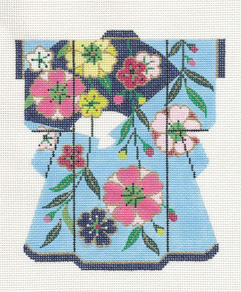 Kimono ~ *Exclusive* Blue Floral Medium Kimono handpainted Needlepoint Canvas by LEE