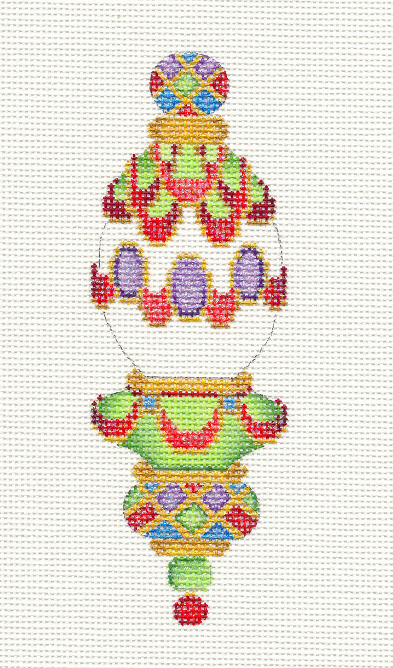 Christmas Ornament ~ Jeweled Green & Red Ornament handpainted Needlepoint Canvas ~ Strictly Christmas