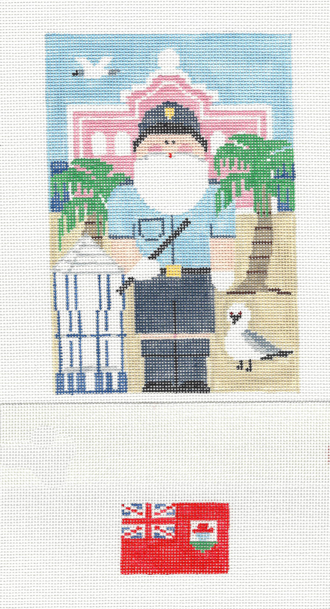 Canvas ~ BERMUDA Island SANTA & FLAG ~2 Canvas SET~ Needlepoint Canvases by Kathy Schenkel