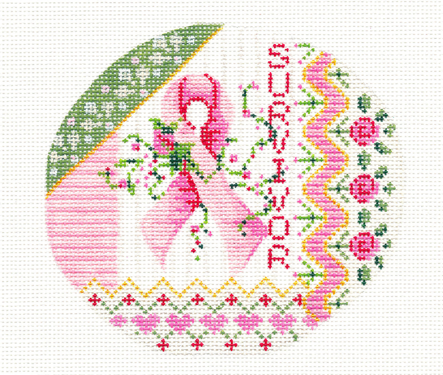 Kelly Clark ~ Breast Cancer Pink Ribbon SURVIVOR handpainted 18 Mesh Needlepoint Canvas by Kelly Clark