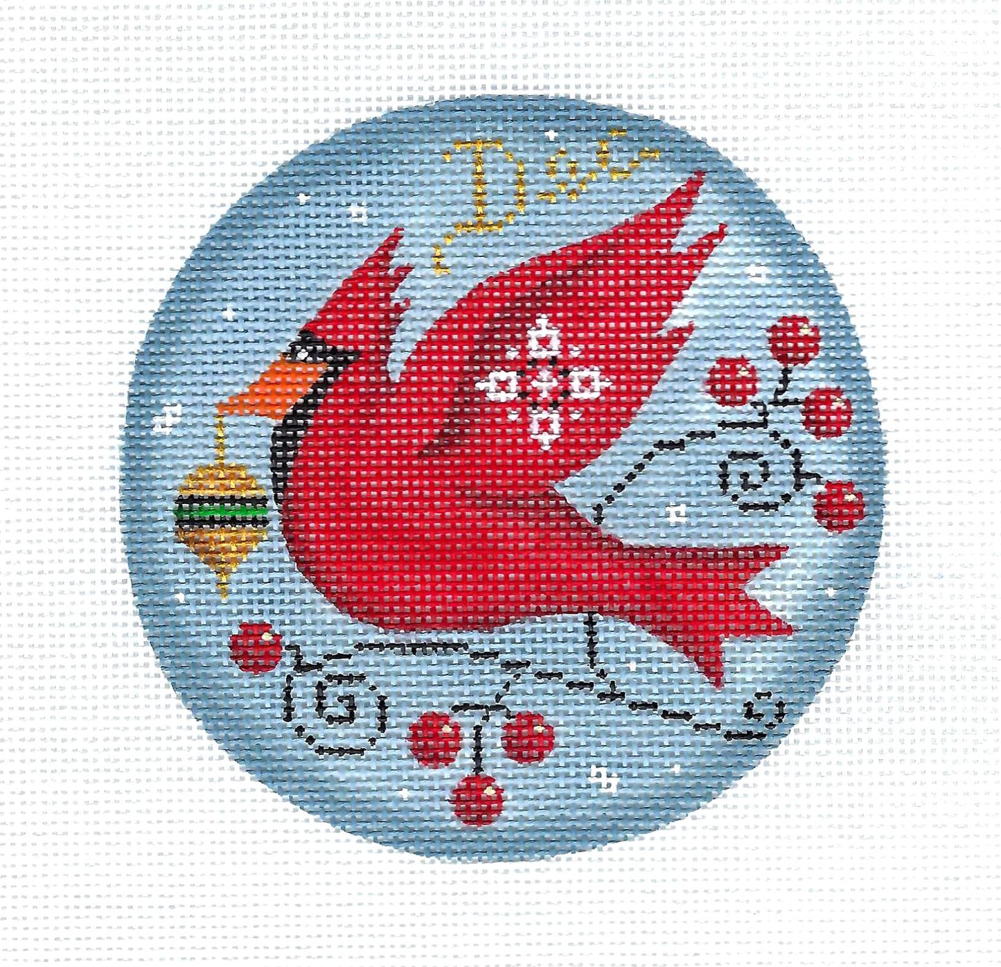Bird Canvas ~ CARDINAL for the Month of DECEMBER handpainted 18 Mesh Needlepoint Canvas by Rebecca Wood