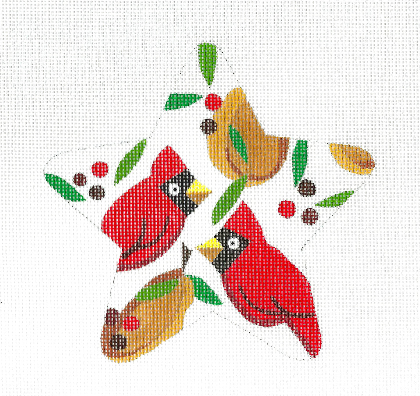 Star ~ CARDINALS and PEARS STAR handpainted Needlepoint Ornament Canvas by Raymond Crawford