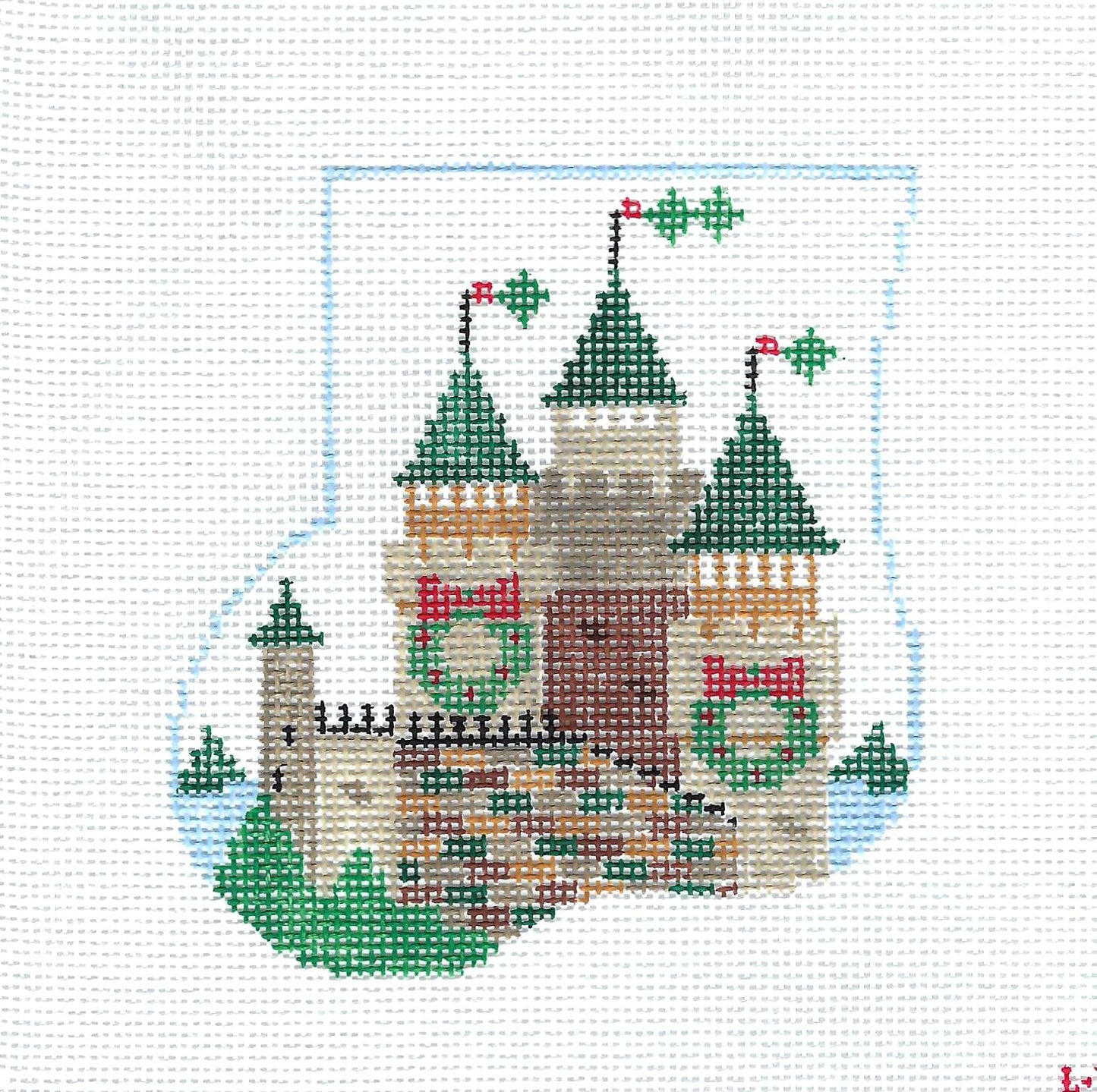 Canvas Set ~ Dragon and Castle SET Mini Stocking and Felt Stuffed Dragon 18 mesh handpainted Needlepoint Canvas by Kathy Schenkel