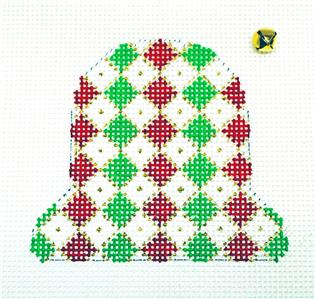Christmas ~ Red, Gold and Green Bell with Metal Bell handpainted 13 mesh Needlepoint Canvas from Danji