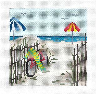 Canvas ~ Bicycle by the Beach 4" Sq. handpainted 18 Mesh Needlepoint Canvas by Needle Crossings