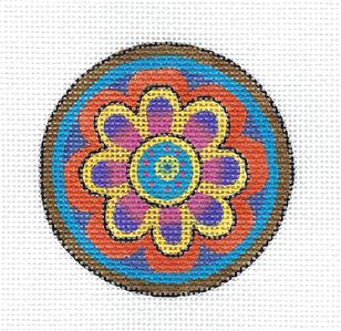 FLORAL BLOSSOM w/ Orange handpainted Needlepoint Canvas by Laurel Burch ~ Danji