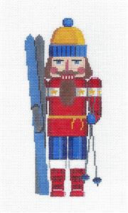 Nutcracker ~ SKIER Nutcracker in Blue & Red handpainted 18 Mesh Needlepoint Canvas by Susan Roberts