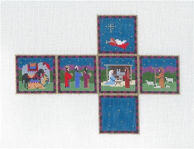 Christmas Cube ~ Nativity Holy Family CUBE 3-D Ornament 18 Mesh handpainted Needlepoint Canvas by Susan Roberts
