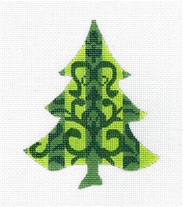Kelly Clark Tree ~ Emerald Damask Tree handpainted Needlepoint Ornament Canvas by Kelly Clark