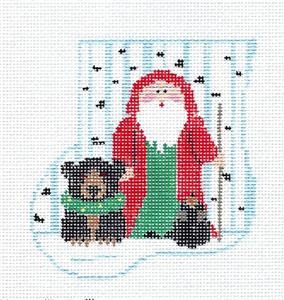 Canvas SET ~ SANTA & BLACK BEAR CANVAS SET ~ handpainted Needlepoint Mini Stocking Ornament & BEAR by Kathy Schenkel