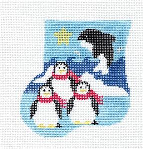 PENGUINS CANVAS SET ~ Needlepoint Mini Stocking Ornament & Felt Penguin SET by Kathy Schenkel