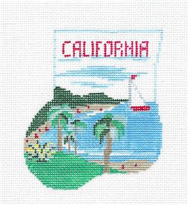 CANVAS SET ~ CALIFORNIA Needlepoint Mini Stocking Ornament & Palm Tree Kathy Schenkel