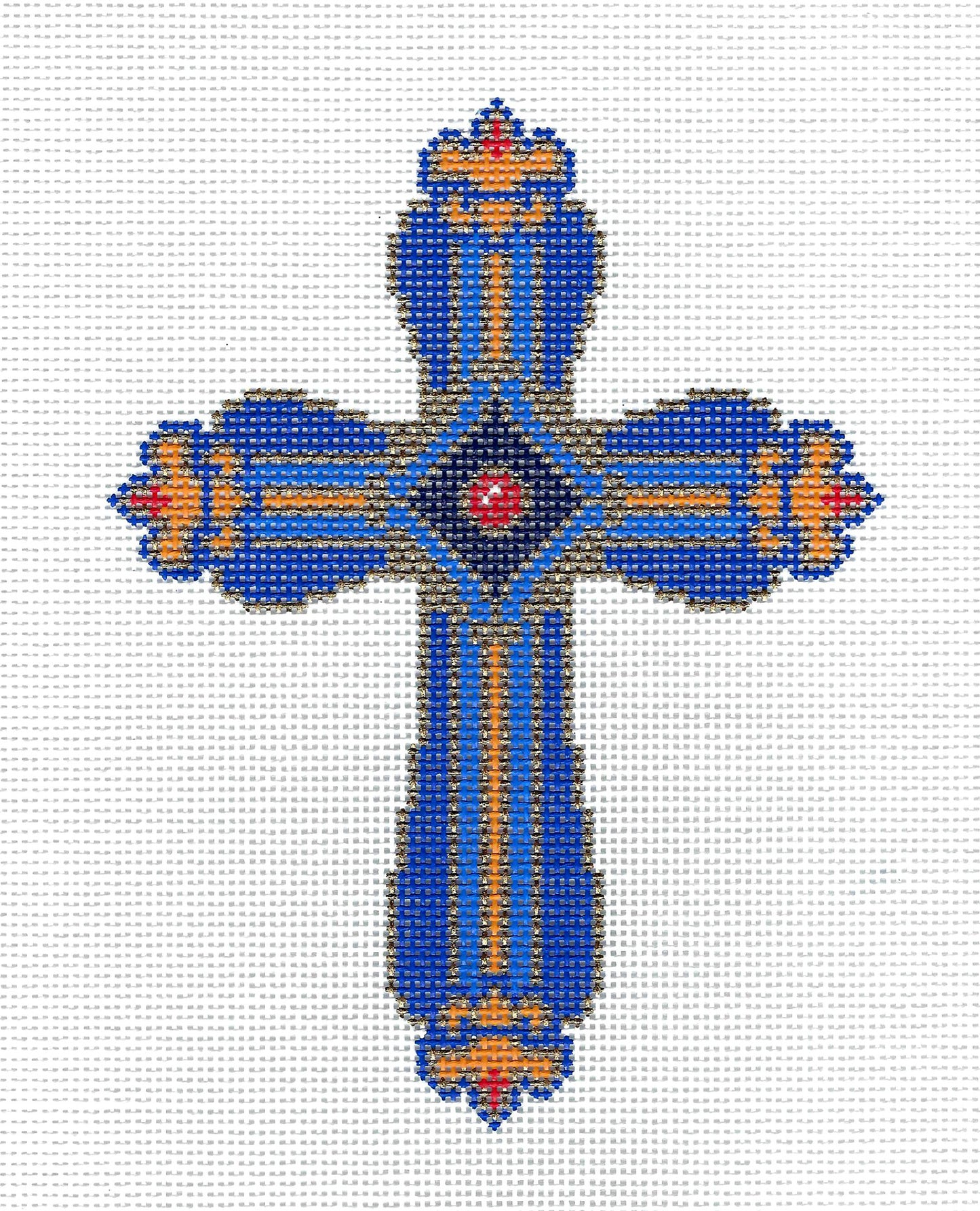 Cross ~ Elegant 7" tall Royal Blue CROSS handpainted 13 Mesh Needlepoint Canvas by LEE