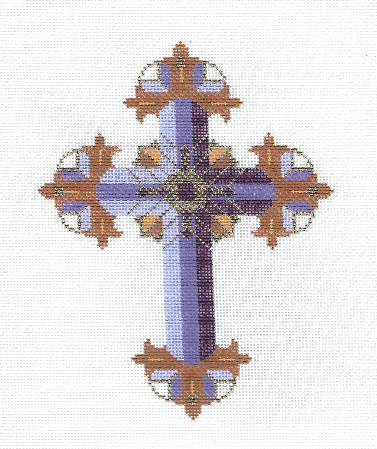 Cross ~ Elegant 7" tall Purple & Gold JEWELS CROSS handpainted 18 Mesh Needlepoint Canvas by LEE
