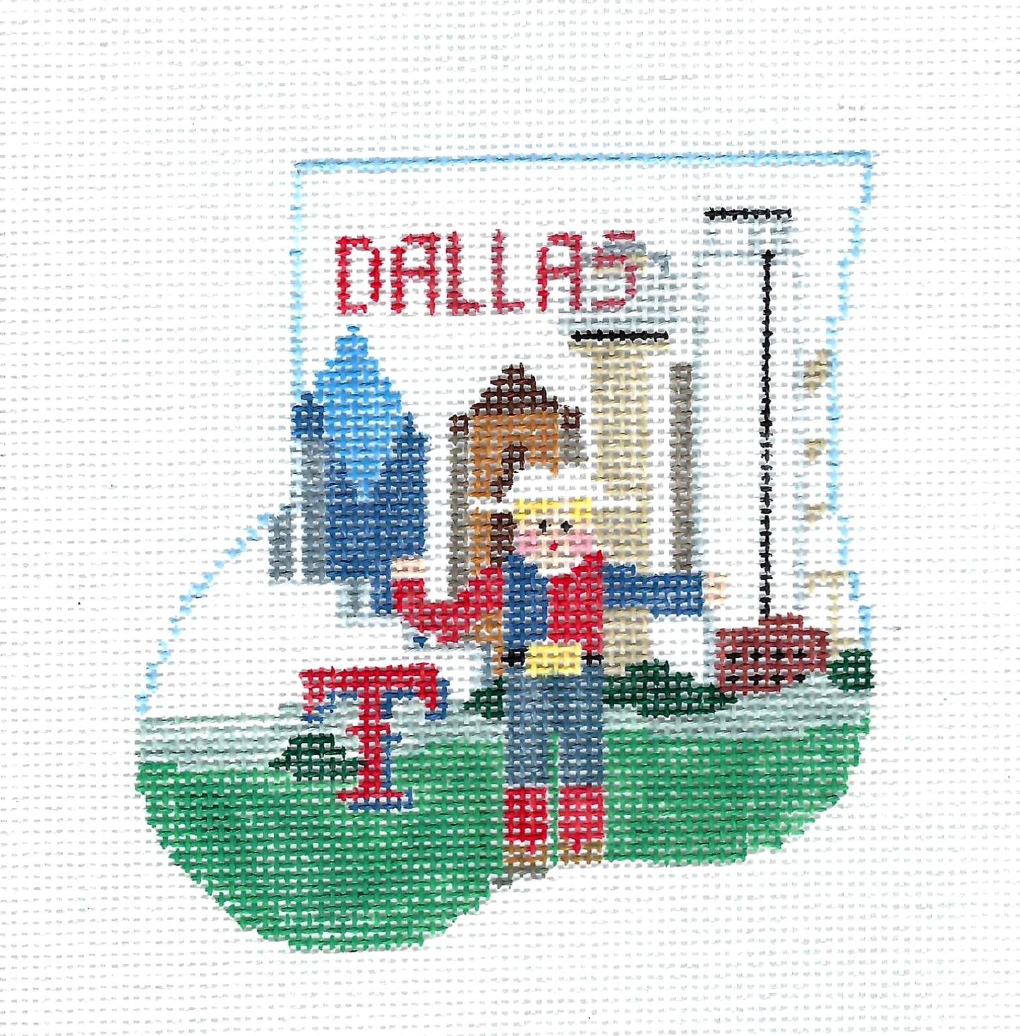 Travel ~ DALLAS, TEXAS Cowboy SET Needlepoint Mini Sock and Needlepoint Canvas by Kathy Schenkel