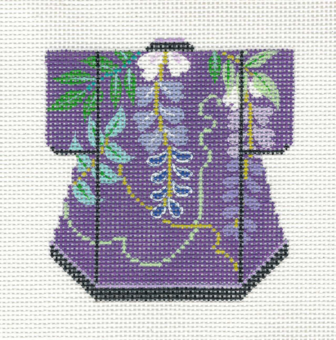 Kimono ~ Deep Purple Wisteria Petite Kimono handpainted Needlepoint Canvas Ornament