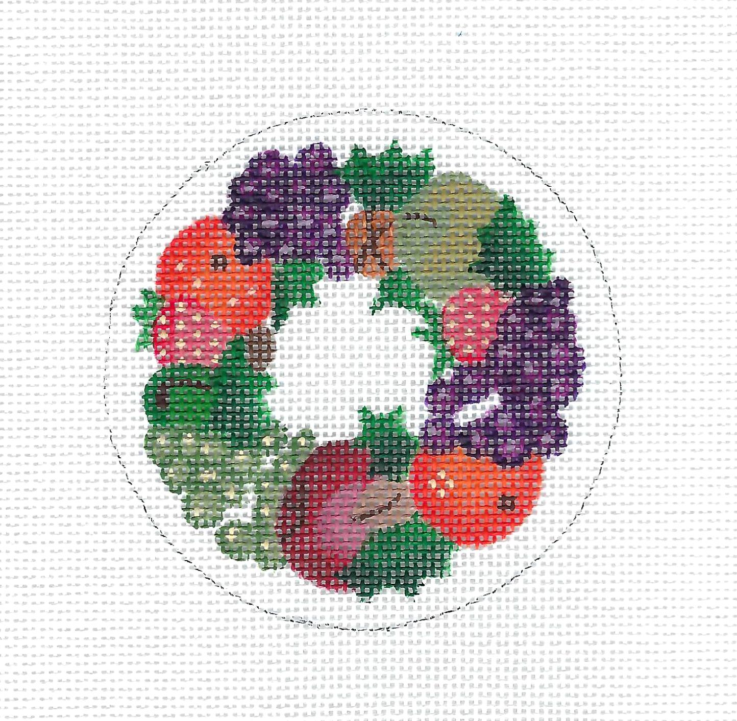 LIZ ~ Della Robia Christmas Fruit Wreath Ornament handpainted Needlepoint Canvas by Liz