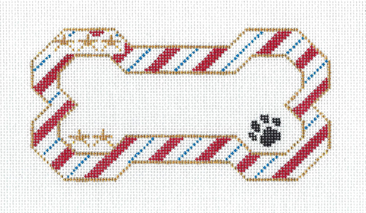 Dog Bone ~ Red, White & Blue Dog Bone Patriotic Ornament with Gold Stars handpainted Needlepoint Canvas by BP Designs from Danji