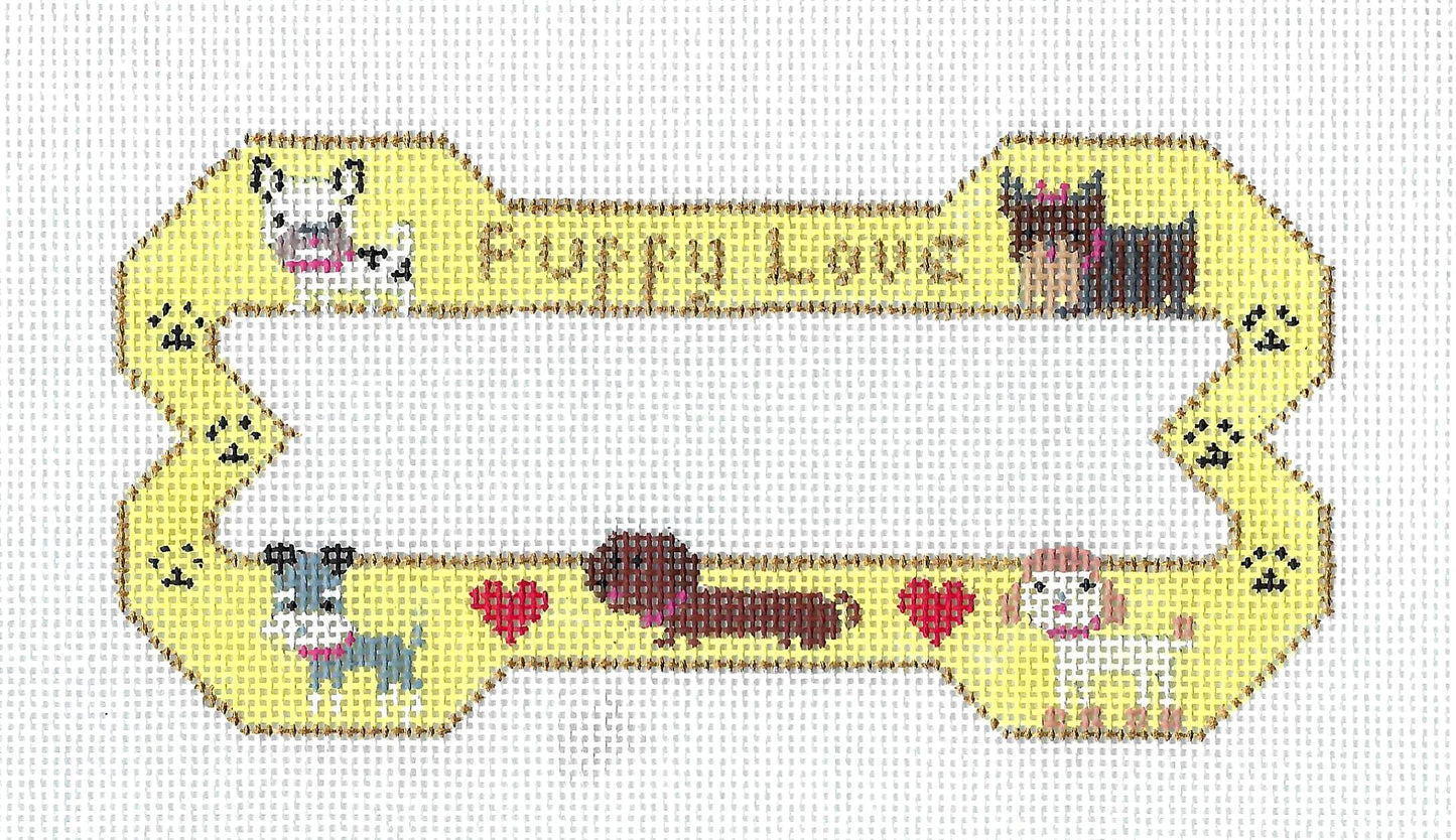 Dog canvas ~ Puppy Love Dog Bone Ornament Hand painted by BP from Danji