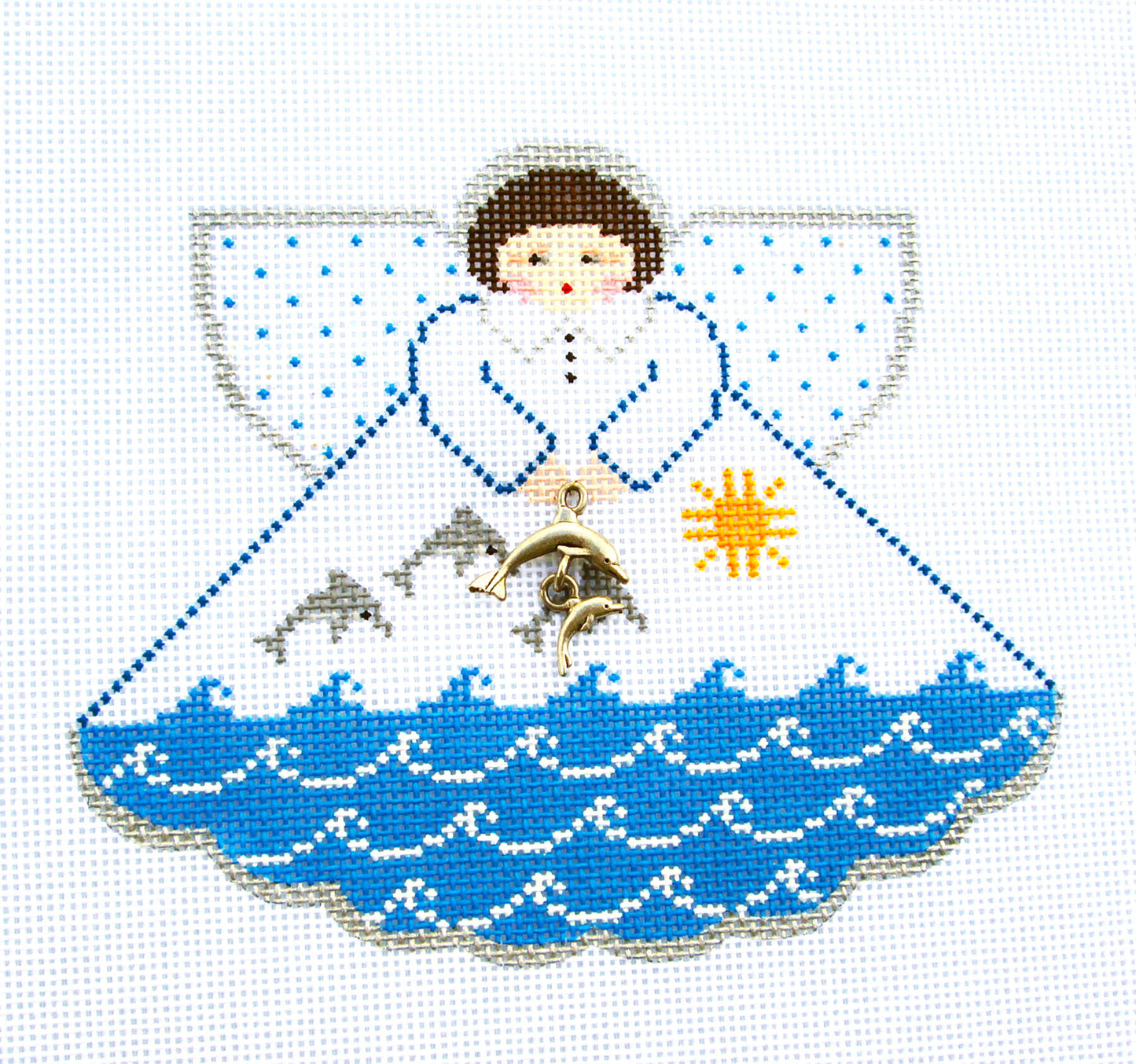 Angel ~ Ocean Dolphins Angel Ornament 18 Mesh handpainted Needlepoint Canvas by Painted Pony