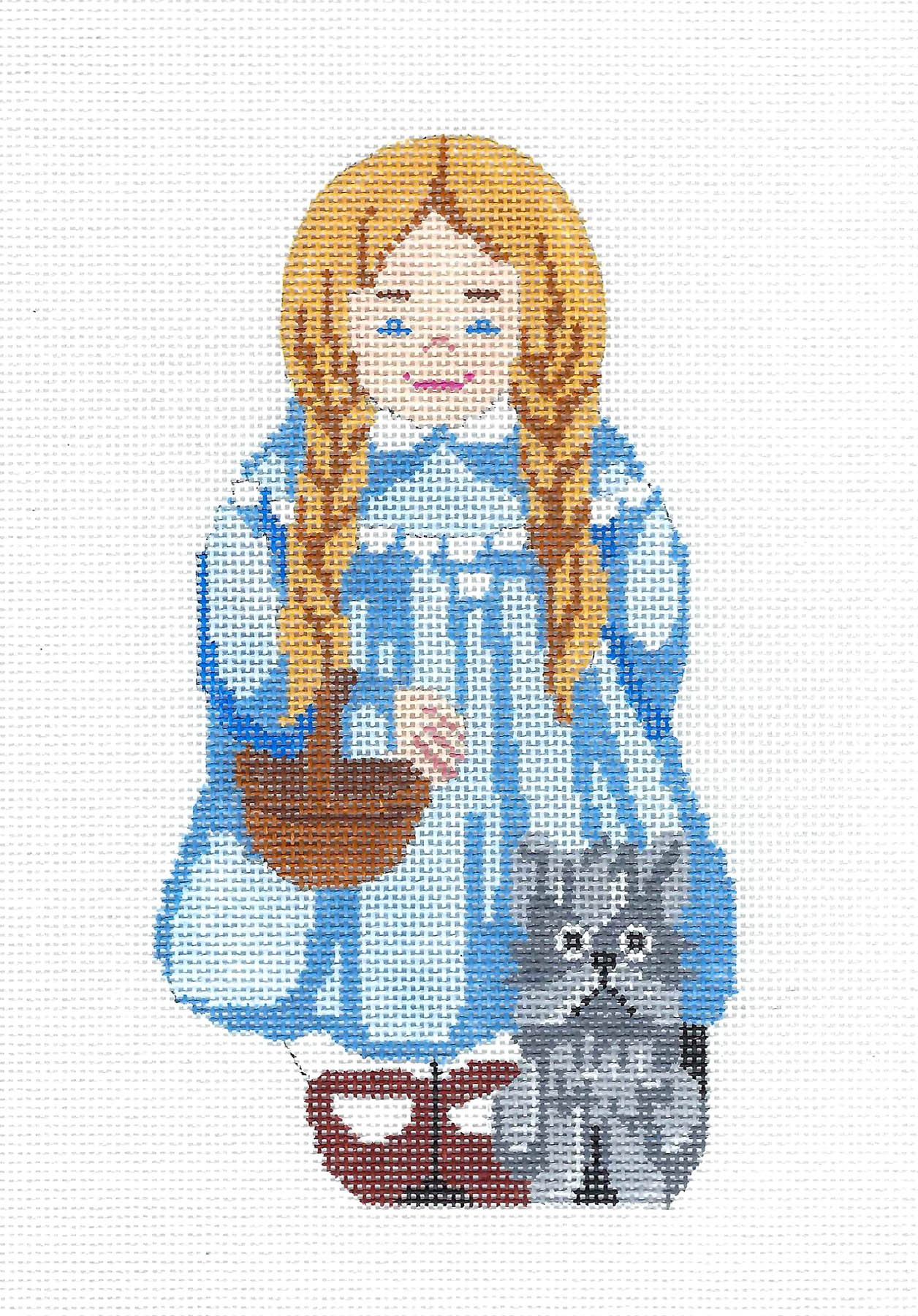 The Wizard of OZ ~ "Dorothy & Toto" handpainted 18 mesh Needlepoint Ornament by Silver Needle