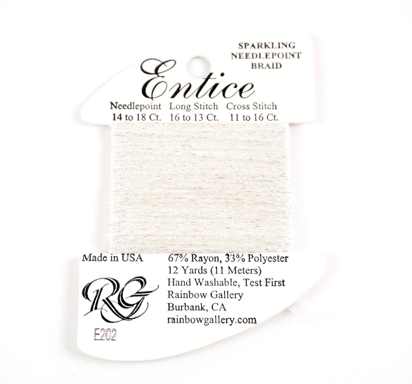 Fibers ~ ENTICE Braid #E202 "Snow White" Stitching Fiber 12 Yards Needlepoint Stitching Thread by Rainbow Gallery