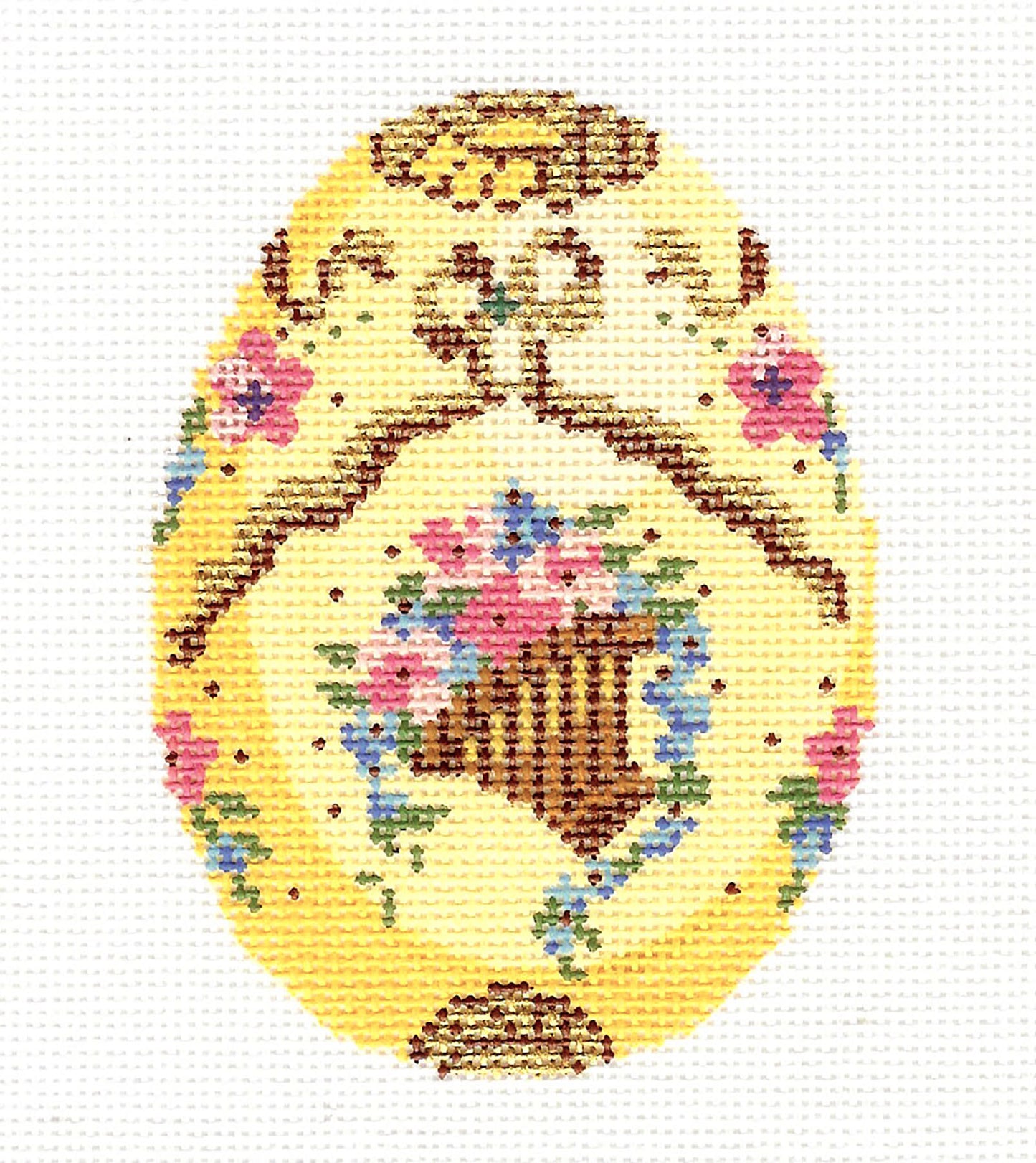 Egg ~ FLORAL BASKET SPRINGTIME EGG 18 mesh handpainted Needlepoint Canvas Ornament by LEE