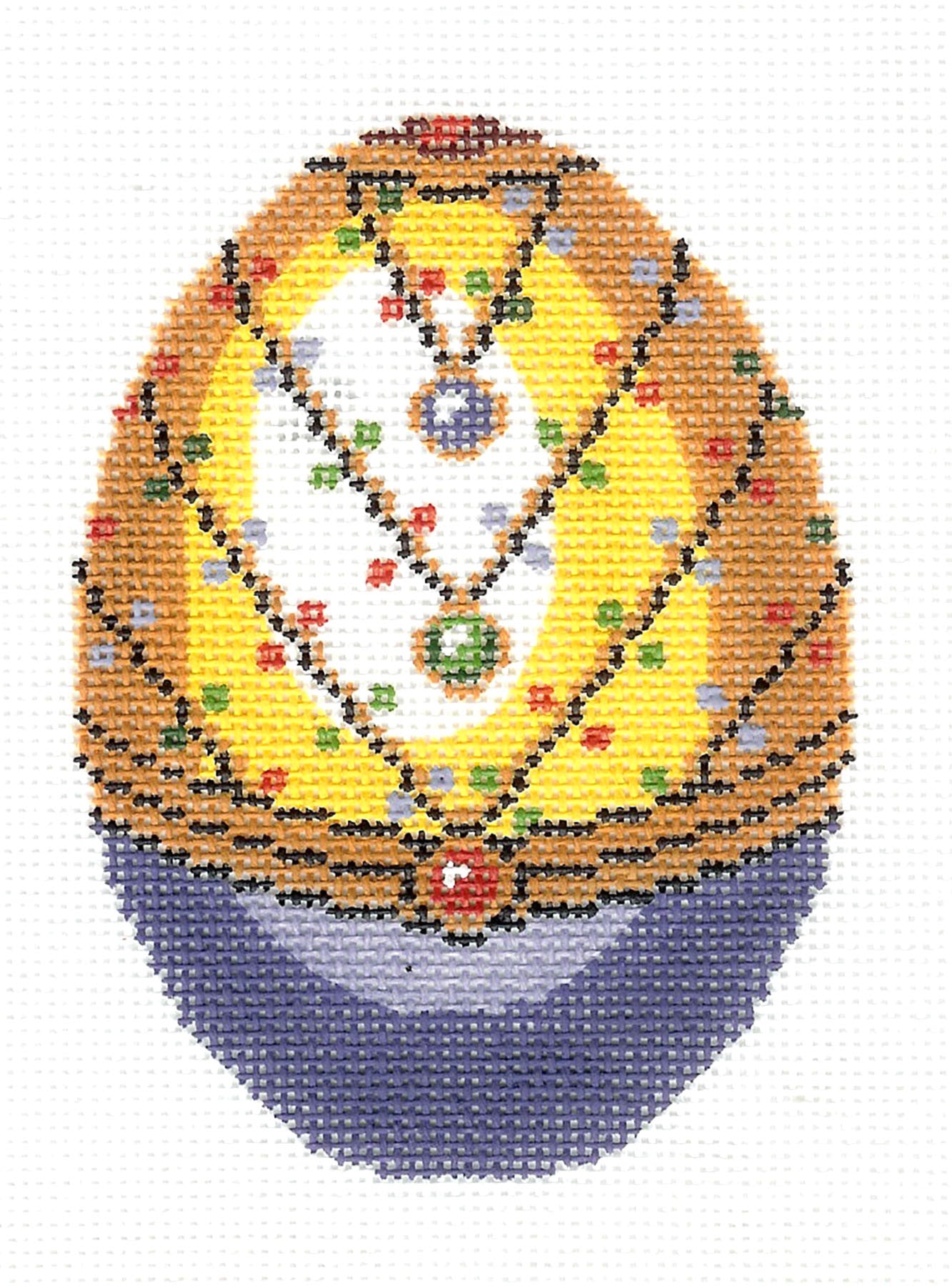 Faberge EGG ~ Elegant Jeweled Blue & Yellow Faberge EGG handpainted Needlepoint Canvas Ornament by LEE