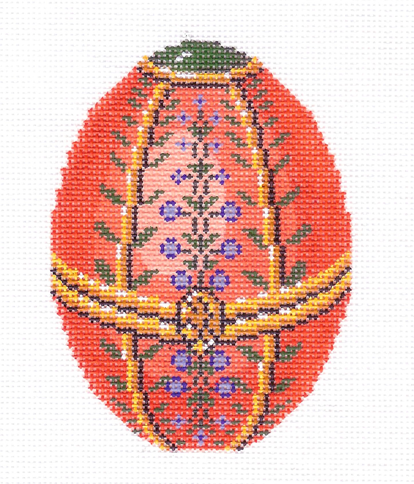 Faberge Egg ~ Jeweled Salmon, Green and Golden EGG handpainted Needlepoint Canvas by LEE