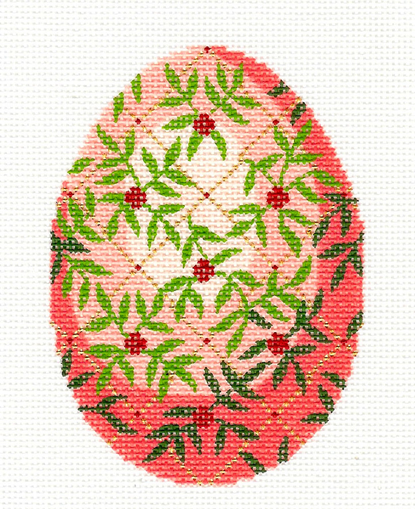 Faberge LEE Jeweled Egg Pink & Green Vines & Trellis Hand Painted Needlepoint Canvas