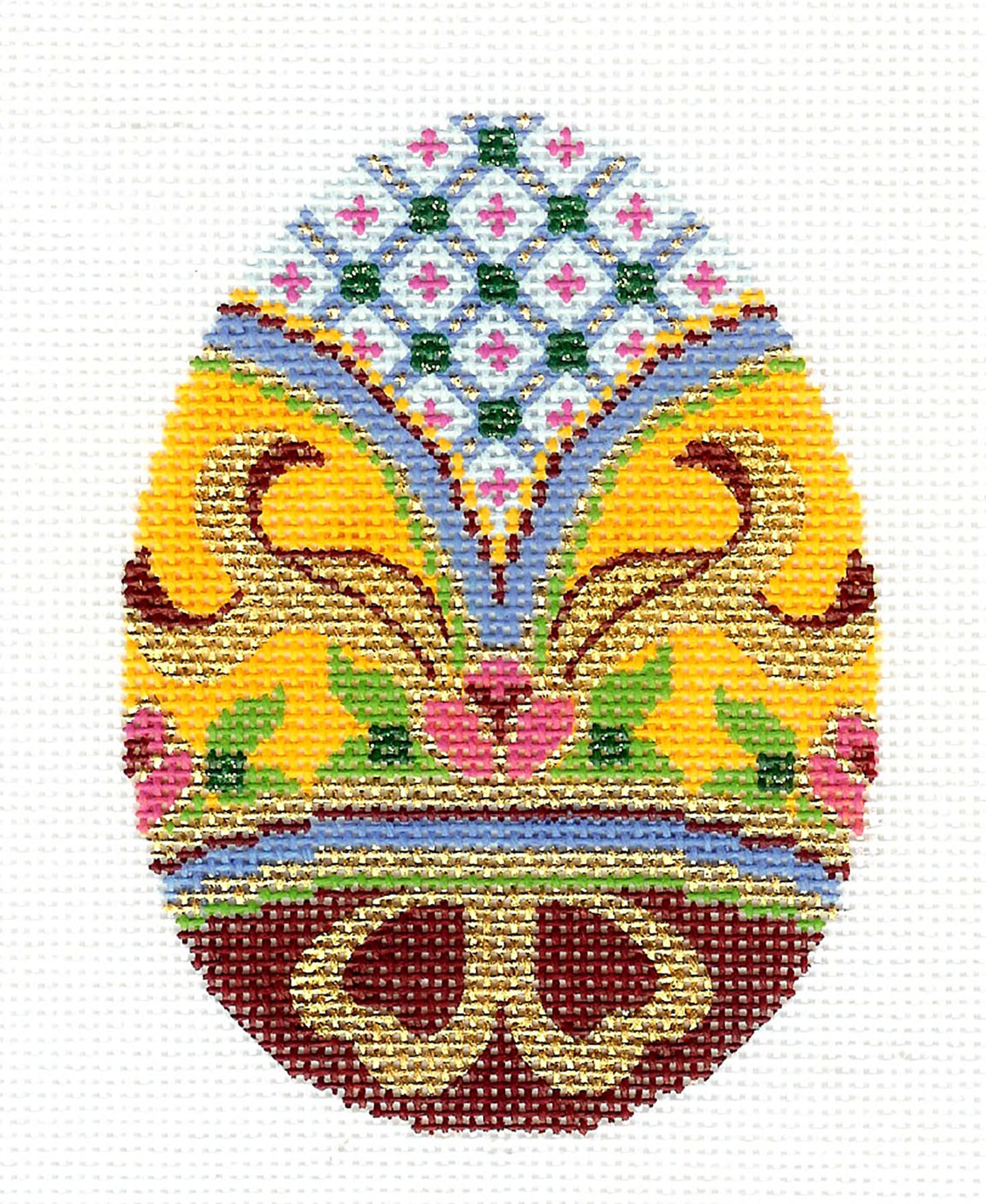 Faberge Egg ~ Elegant Golden Jeweled EGG handpainted 18 Mesh Needlepoint Canvas Ornament by LEE