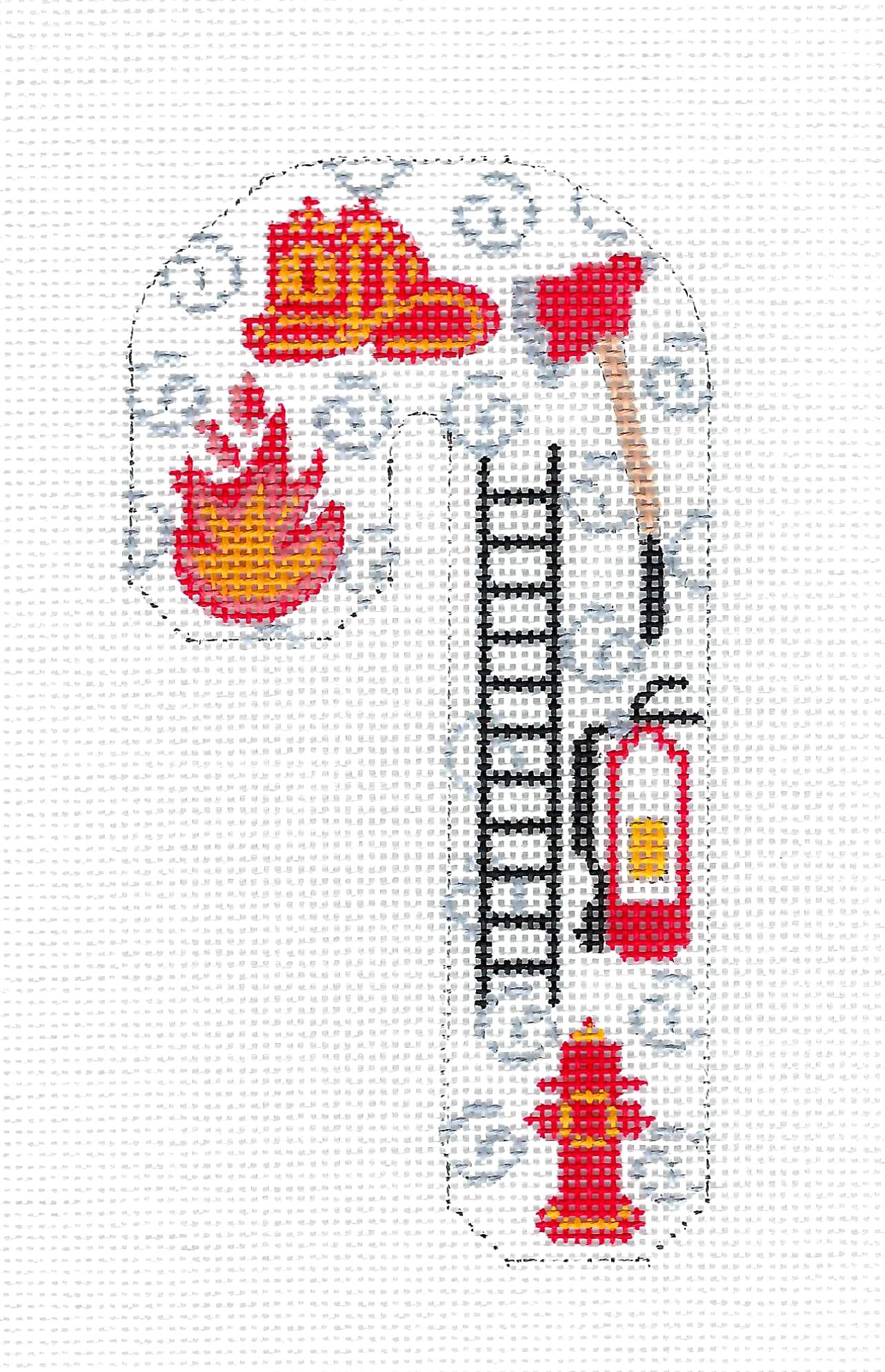 Candy Cane ~ FIRE FIGHTER Medium Candy Cane handpainted Needlepoint Canvas by CH Designs ~Danji