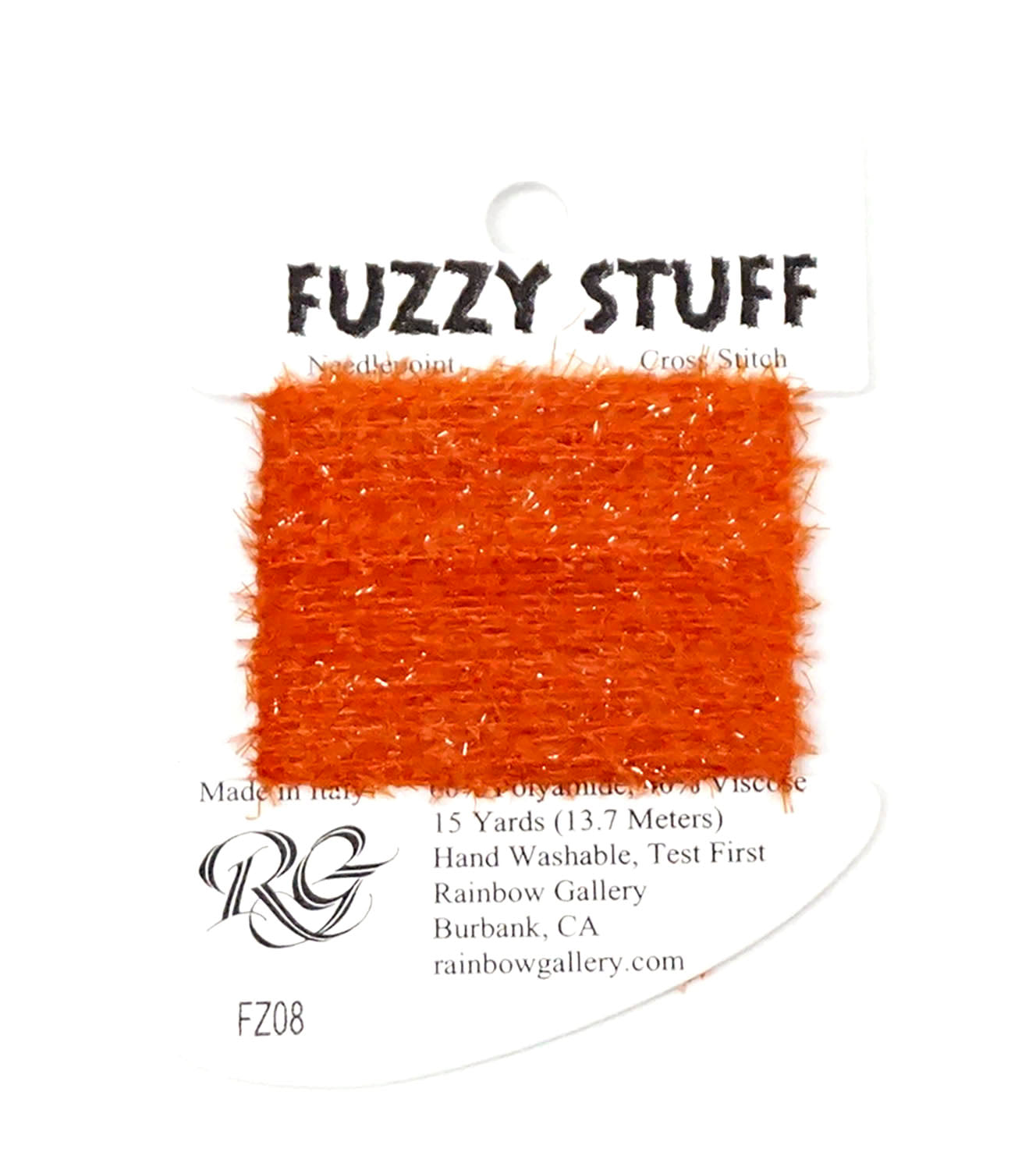 FUZZY STUFF Bright ORANGE #FZ08 Stitching Fiber 15 Yards Needlepoint Thread by Rainbow Gallery