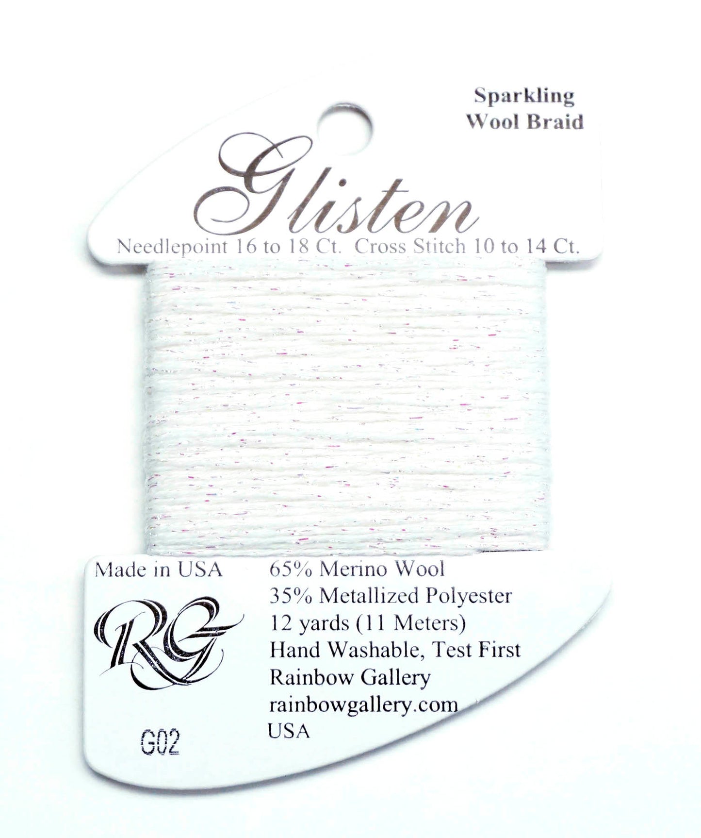 GLISTEN Sparkling Braid #02 Snow White Needlepoint Stitching Fiber by Rainbow Gallery