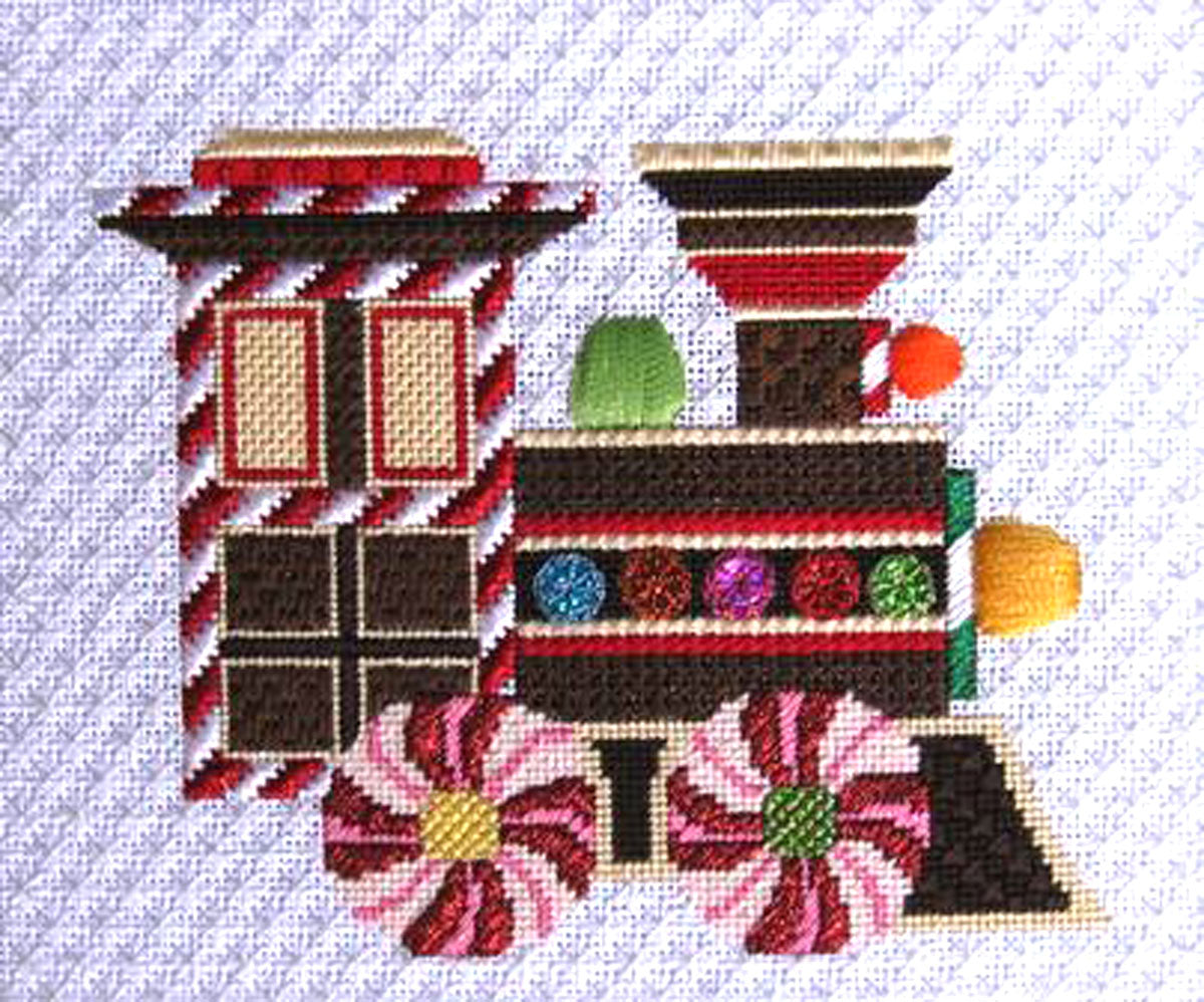 Holiday Train ~ Gingerbread TRAIN ENGINE handpainted 18 mesh Needlepoint Canvas by Raymond Crawford
