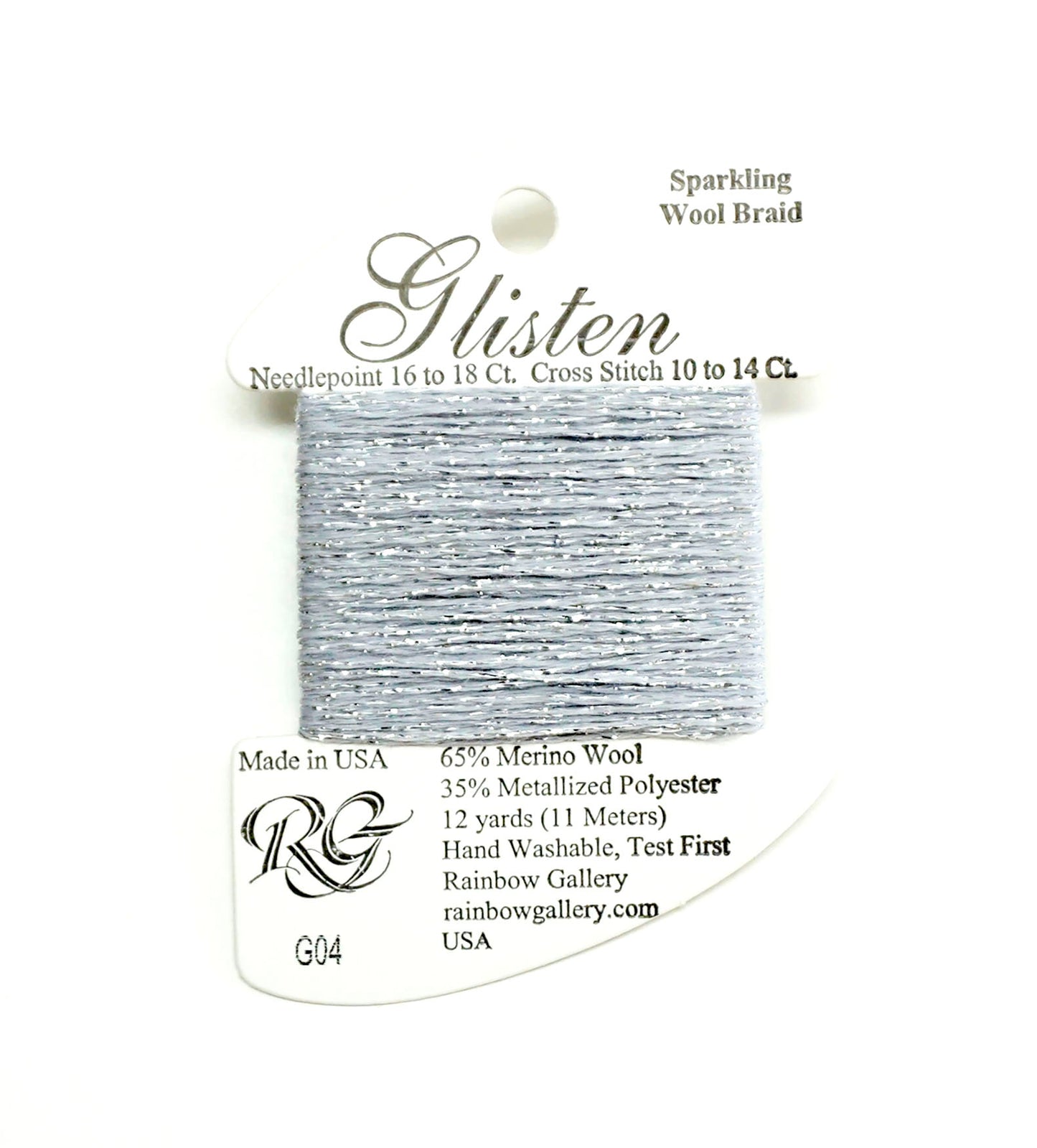 GLISTEN Sparkling Braid #G04 "Silvery Moon" Metallic Needlepoint Stitching Thread by Rainbow Gallery