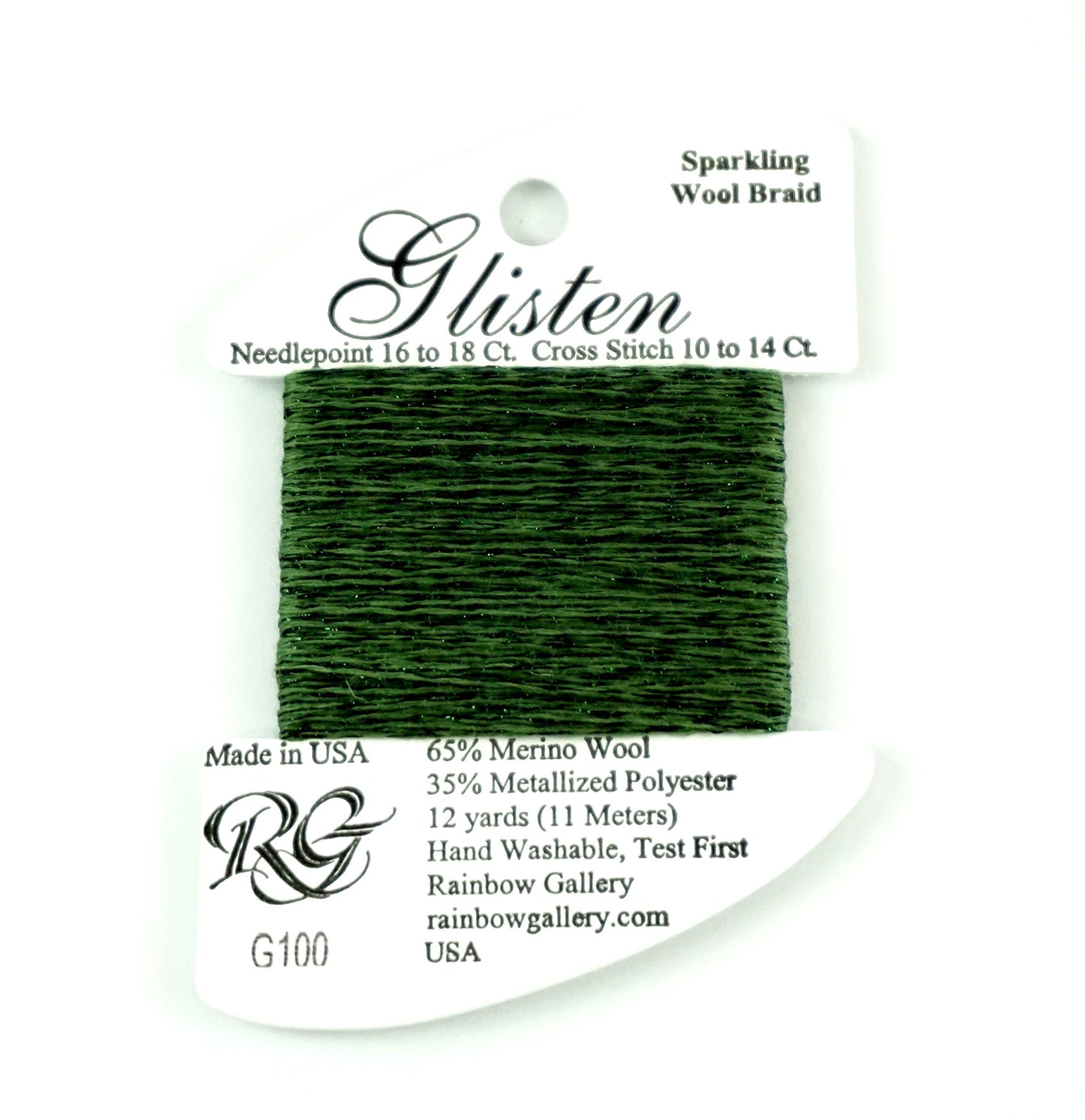 GLISTEN Sparkling Braid #100 "Ivy Green" Needlepoint Thread by Rainbow Gallery