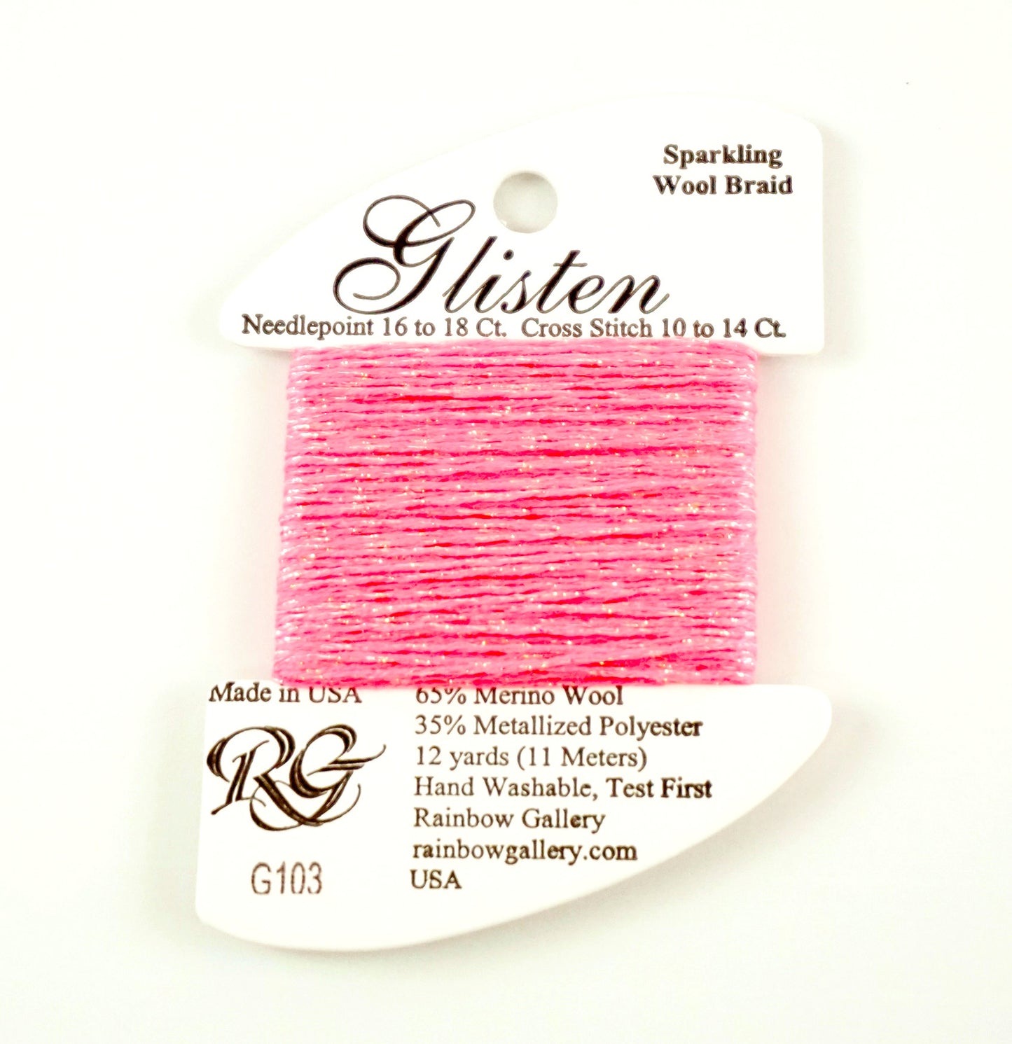 GLISTEN Sparkling Braid #103 Neon Pink Needlepoint Stitching Thread by Rainbow Gallery
