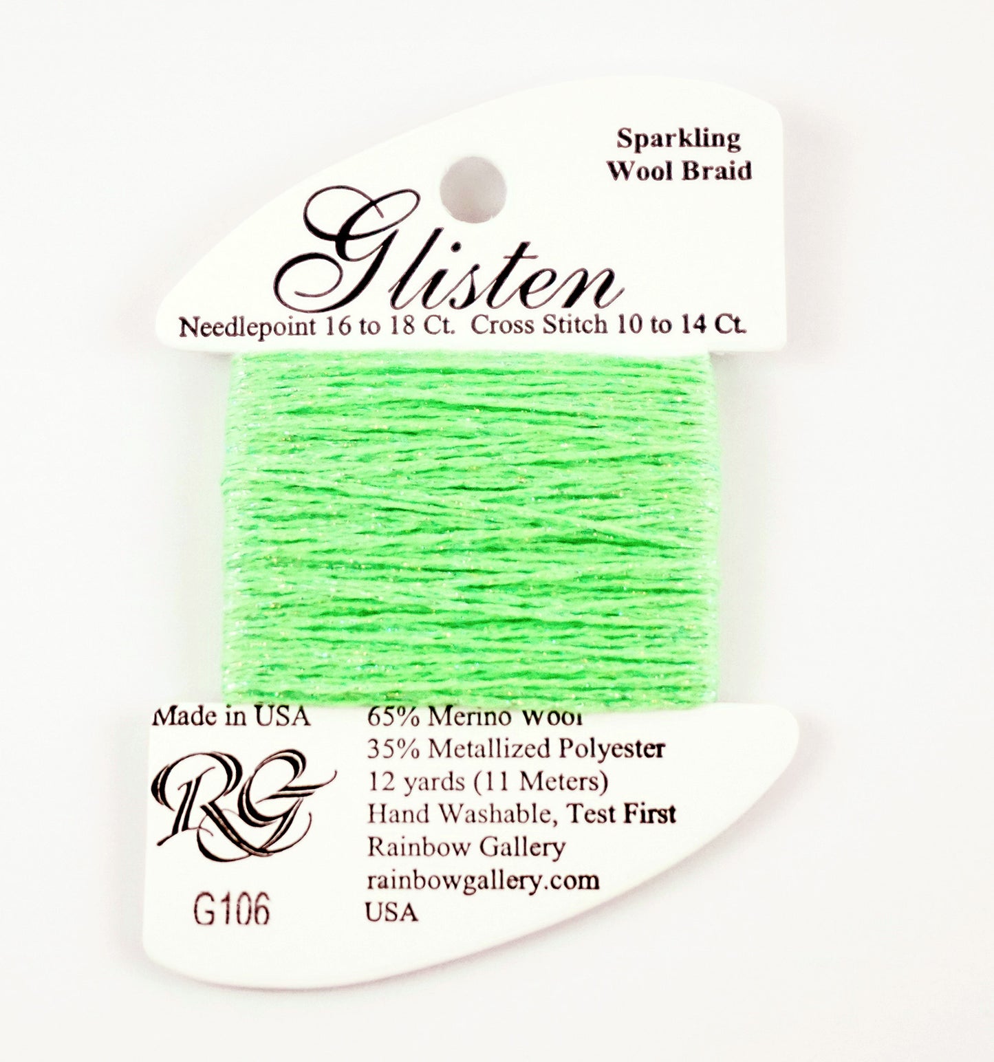 GLISTEN Sparkling Braid #106 Neon Green Needlepoint Thread by Rainbow Gallery