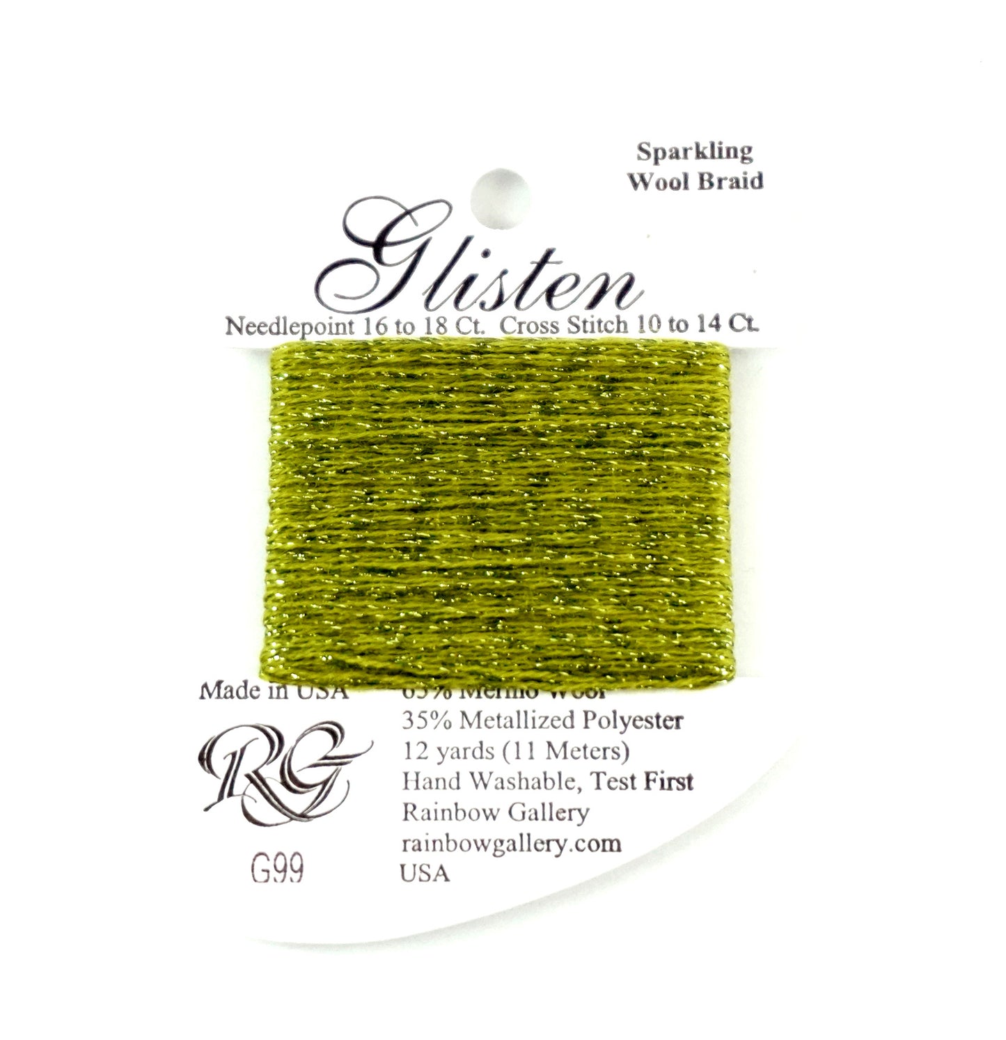 GLISTEN Sparkling Braid #99 Fern Green Needlepoint Thread by Rainbow Gallery