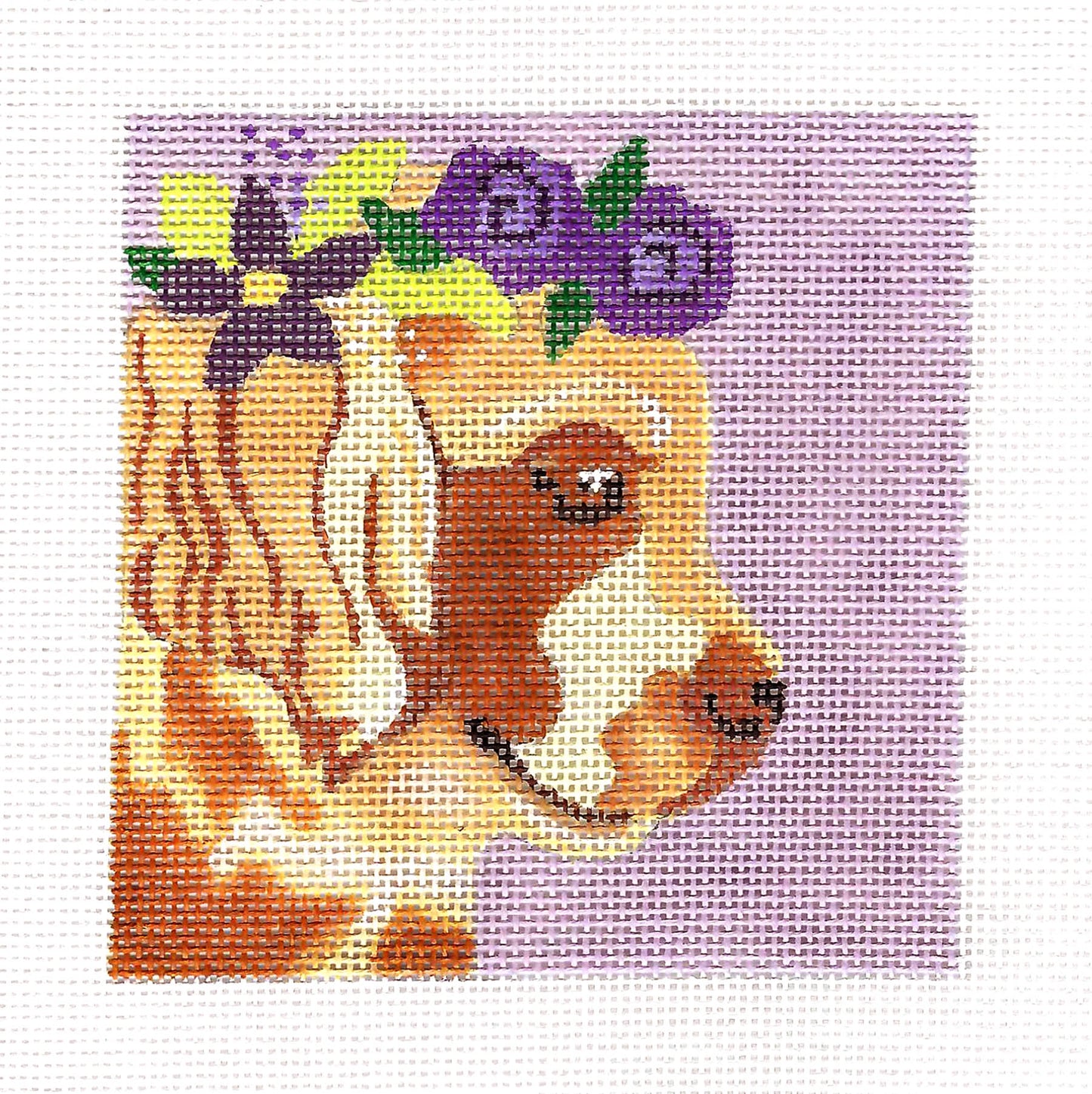 Dog ~ Golden Retriever Dog with Wreath of Flowers Handpainted Needlepoint Canvas by Melissa Prince