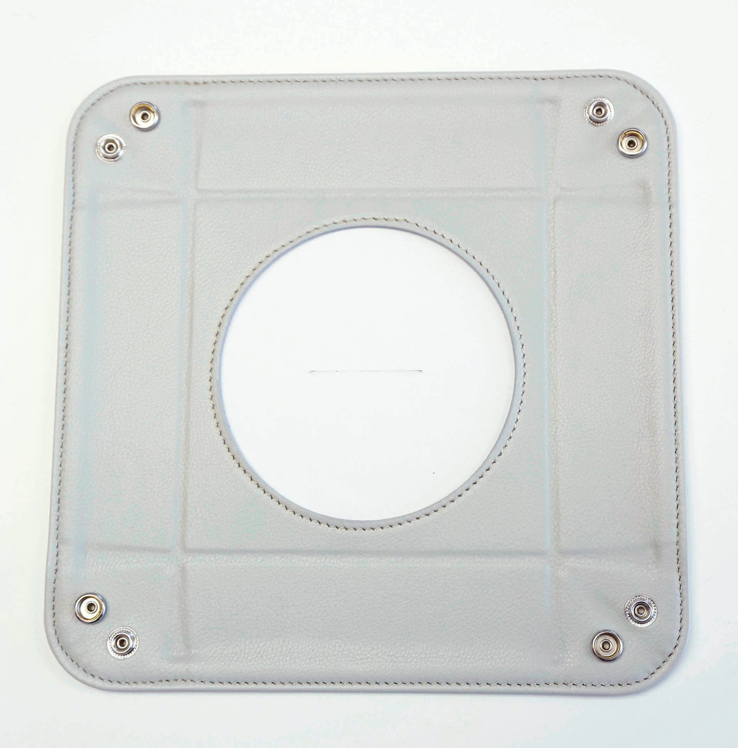Accessory ~ LG. Square Lite Gray Leather Snap Tray for a 4" Rd. Needlepoint Canvas by LEE