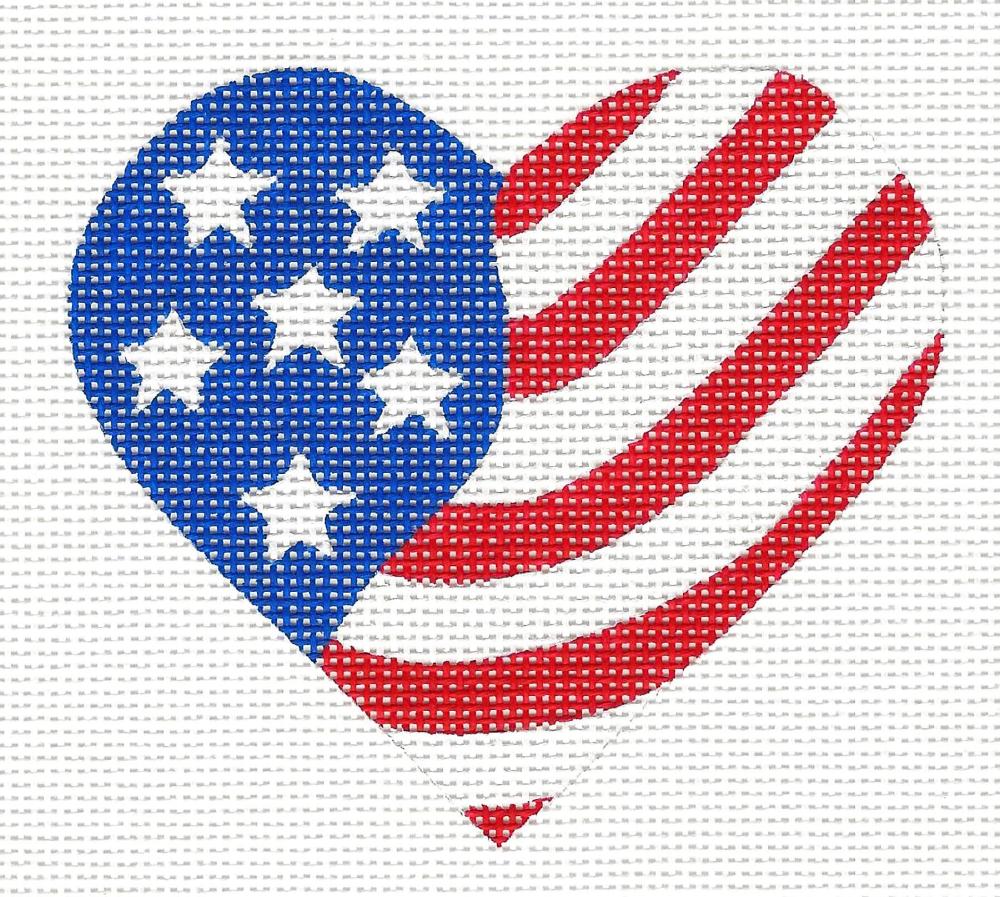 Heart ~ Patriotic Heart Flag 18 Mesh handpainted Needlepoint Ornament Canvas by Pepperberry