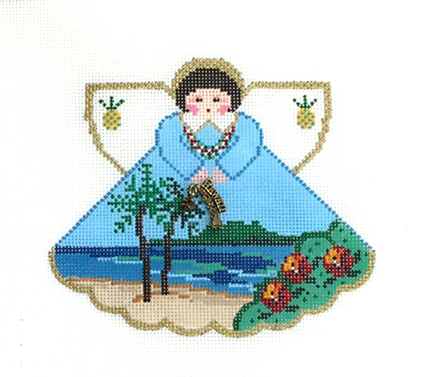 Angel ~ Hawaii Angel & Charms hand painted Needlepoint Canvas by Painted Pony